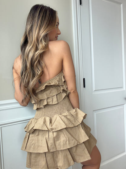 Elianna Tied Halter Ruffled Mini Dress