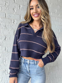 Sunday Social Striped Cropped Knit Sweater