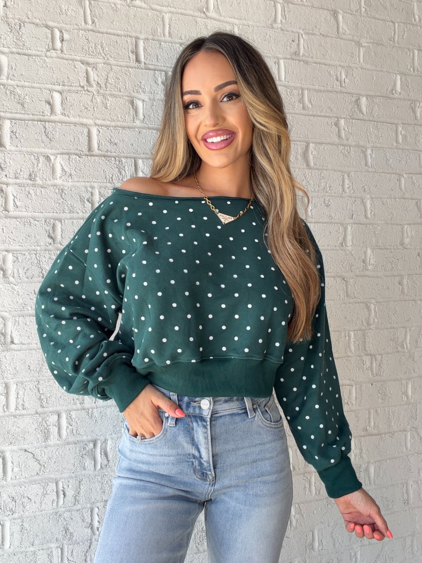 Lucky Charm Off The Shoulder Sweatshirt