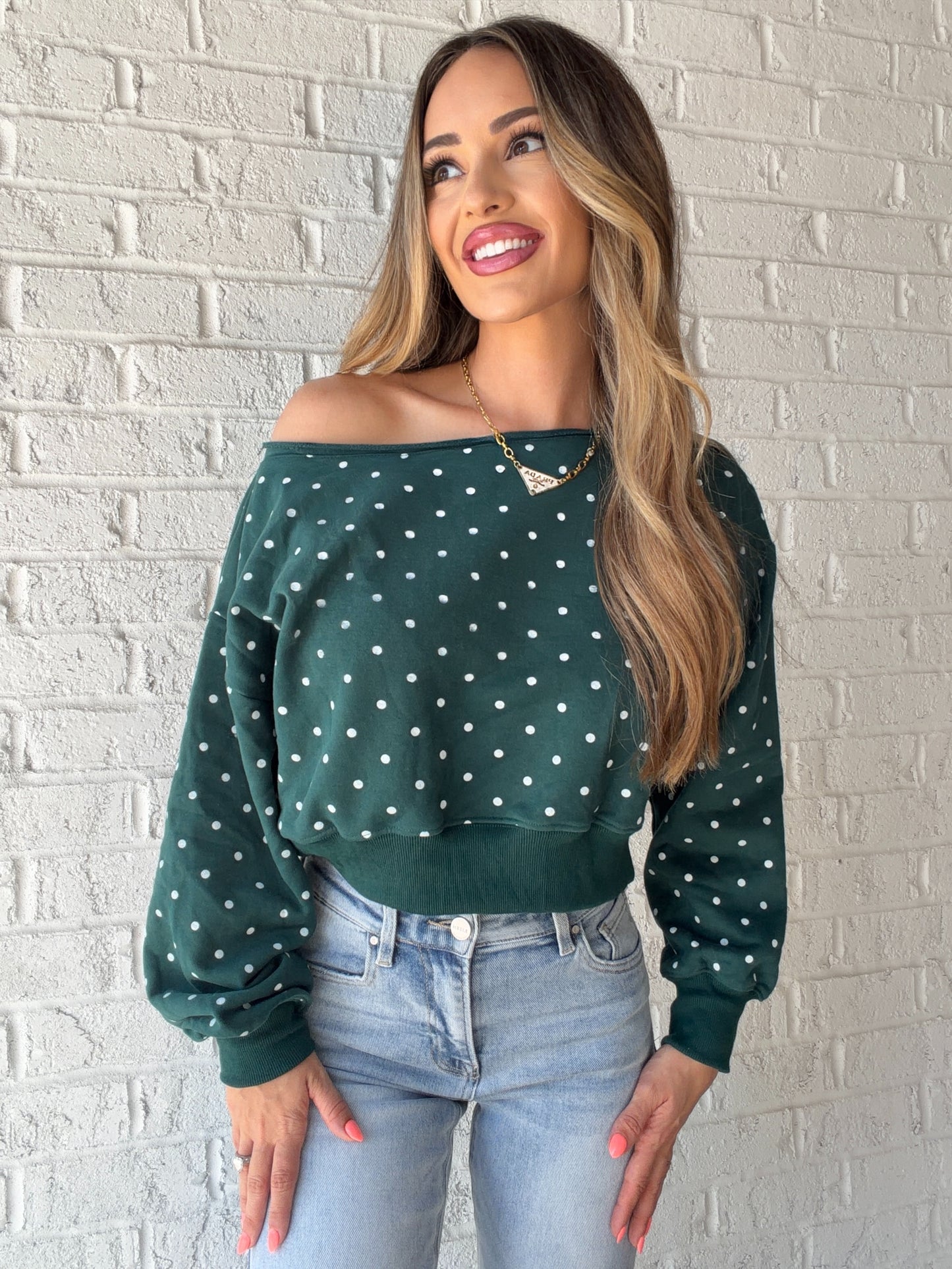 Lucky Charm Off The Shoulder Sweatshirt
