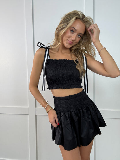 PREORDER: Sarasota Smocked Tie Shoulder Top and Mini Skirt Set