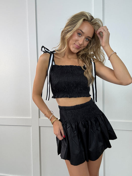 PREORDER: Sarasota Smocked Tie Shoulder Top and Mini Skirt Set
