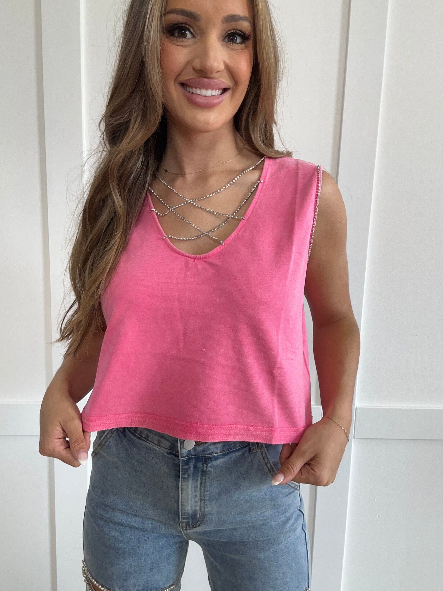 Mallory Mineral Washed Rhinestone Tank