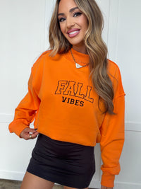 Fall Vibes Embroidered Tilly Orange Reversible Oversized Mockneck Crew