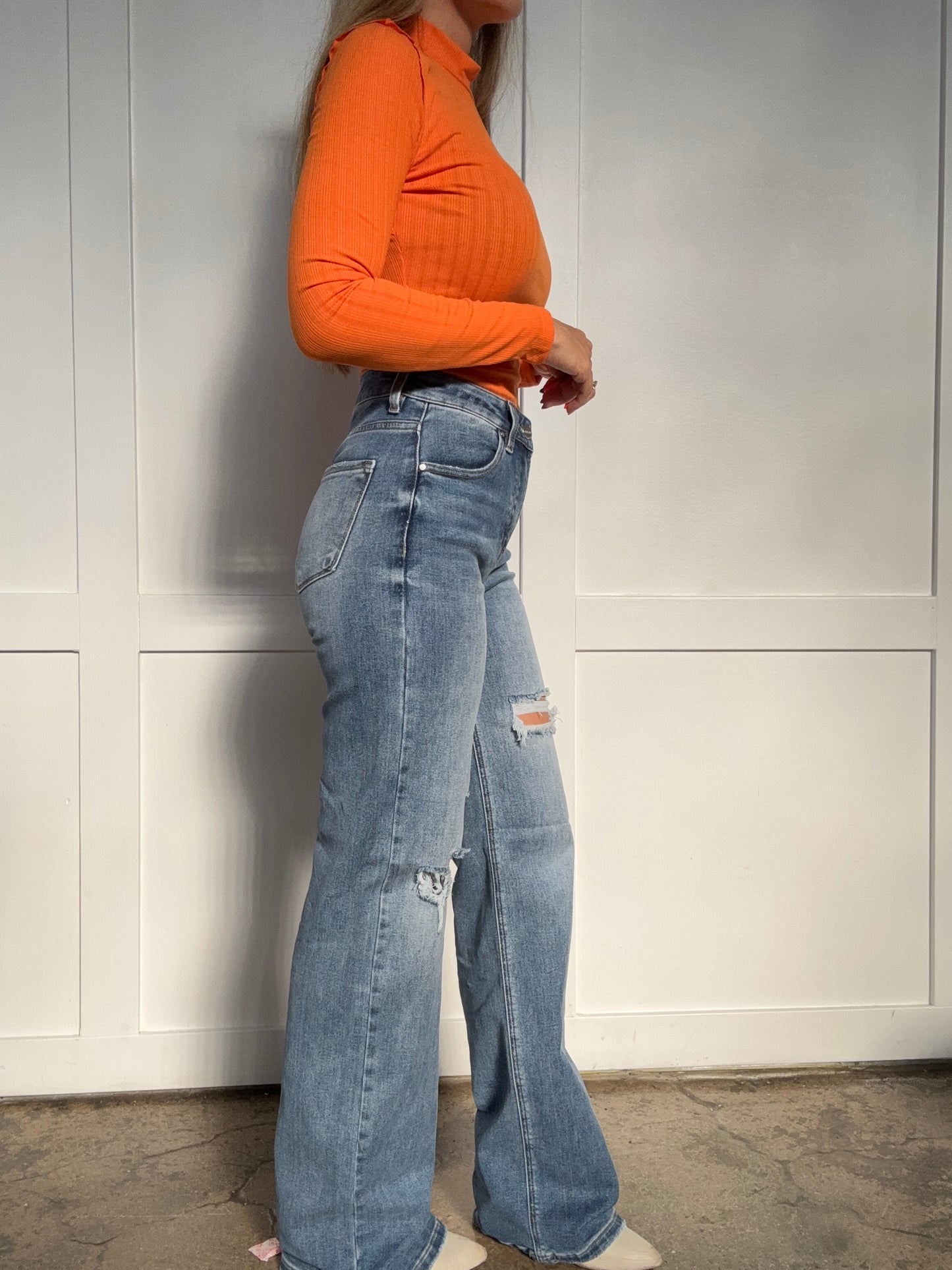 Shop Hope Risen High Rise Wide Leg Ripped Jeans online at Willow Boutique – best boutique for women’s fashion.