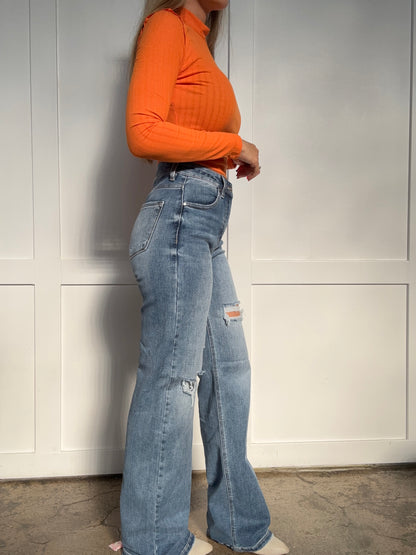 Shop Hope Risen High Rise Wide Leg Ripped Jeans online at Willow Boutique – best boutique for women’s fashion.