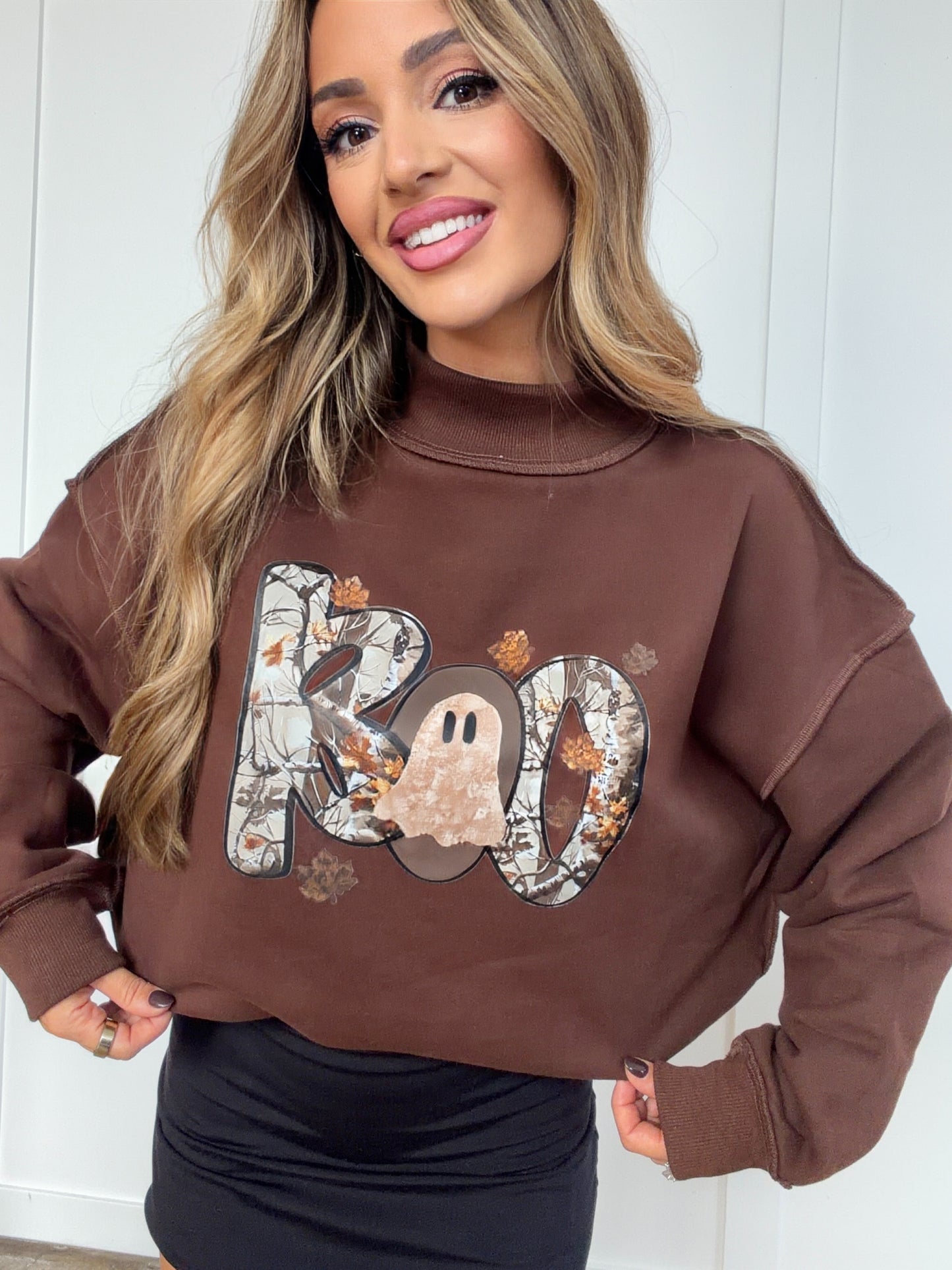 Tilly Boo Brown Reversible Oversized Mockneck Crew