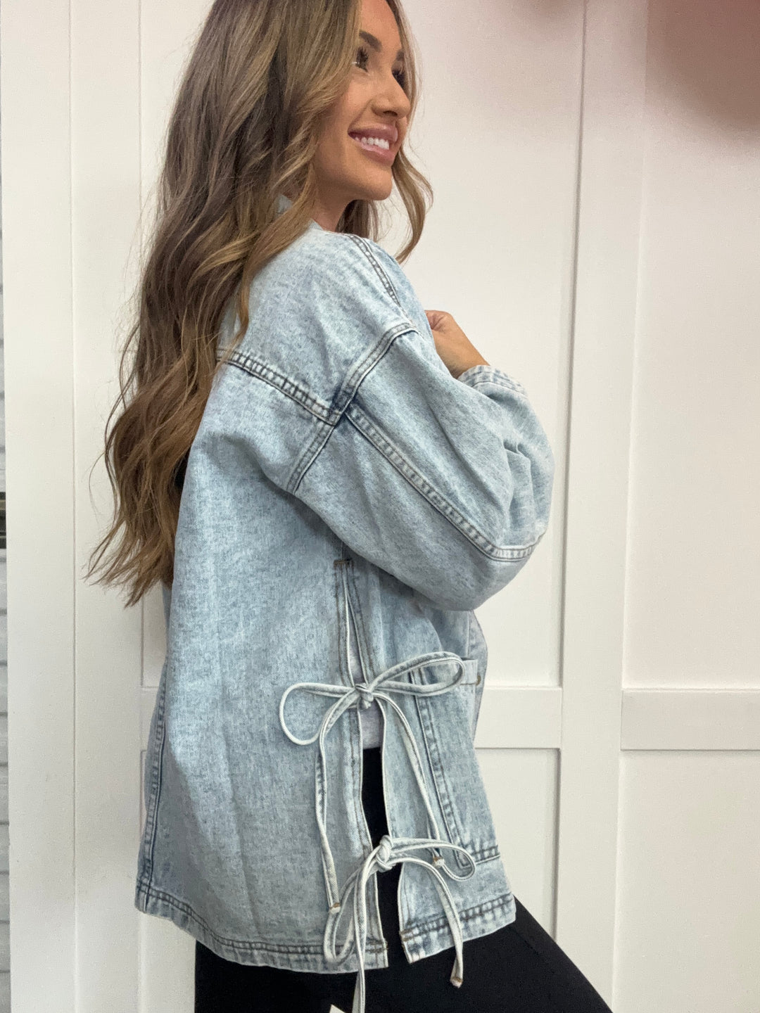 Boho Breeze Side Tie Oversized Denim Jacket