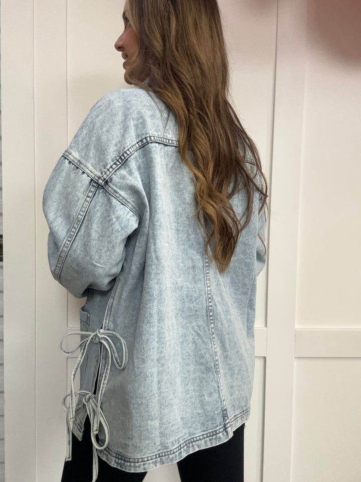 Boho Breeze Side Tie Oversized Denim Jacket