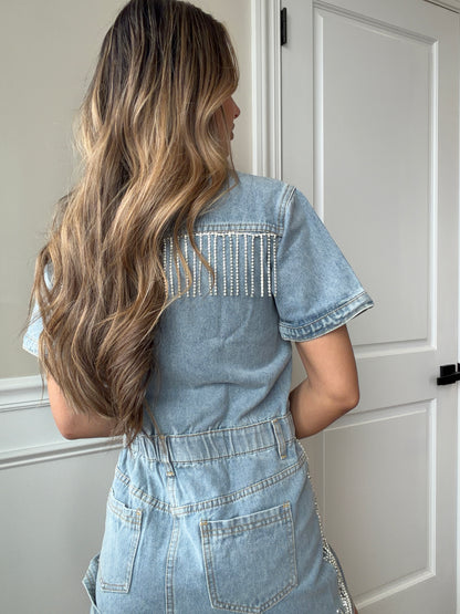 Midnight In Nashville Rhinestone Fringe Romper