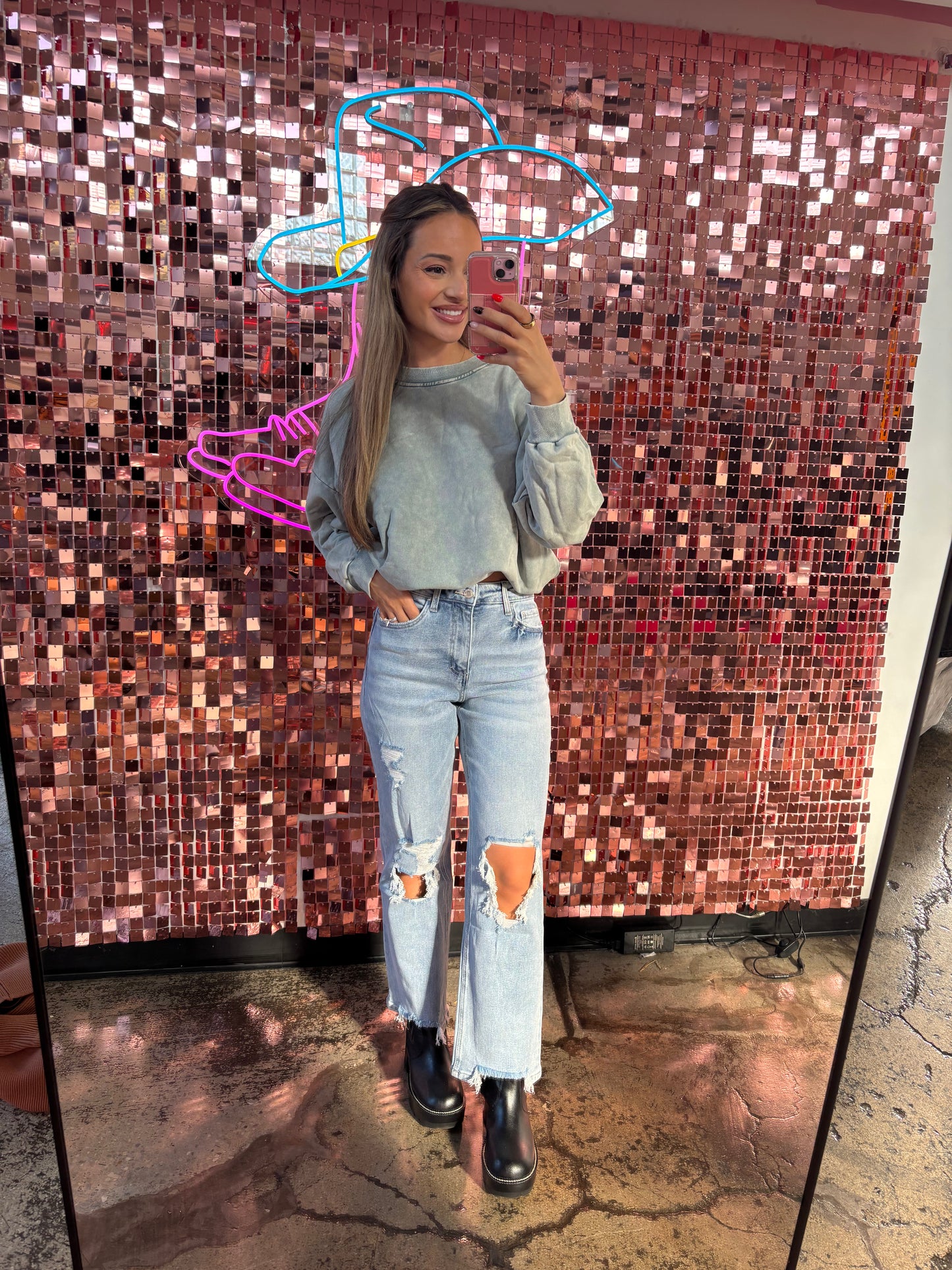 Shop Celebration 90's Super High Rise Distressed Dad Jeans online at Willow Boutique – best boutique for women’s fashion.