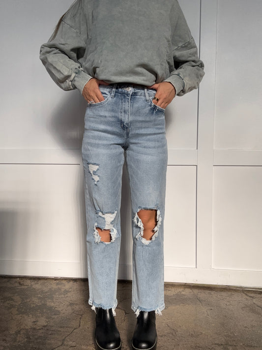 Shop Celebration 90's Super High Rise Distressed Dad Jeans online at Willow Boutique – best boutique for women’s fashion.