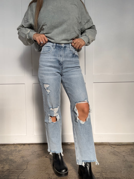 Shop Celebration 90's Super High Rise Distressed Dad Jeans online at Willow Boutique – best boutique for women’s fashion.