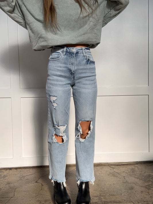 Shop Celebration 90's Super High Rise Distressed Dad Jeans online at Willow Boutique – best boutique for women’s fashion.