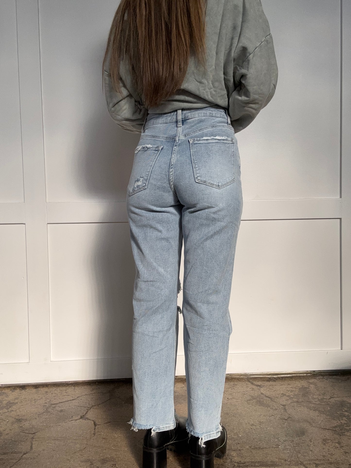 Shop Celebration 90's Super High Rise Distressed Dad Jeans online at Willow Boutique – best boutique for women’s fashion.