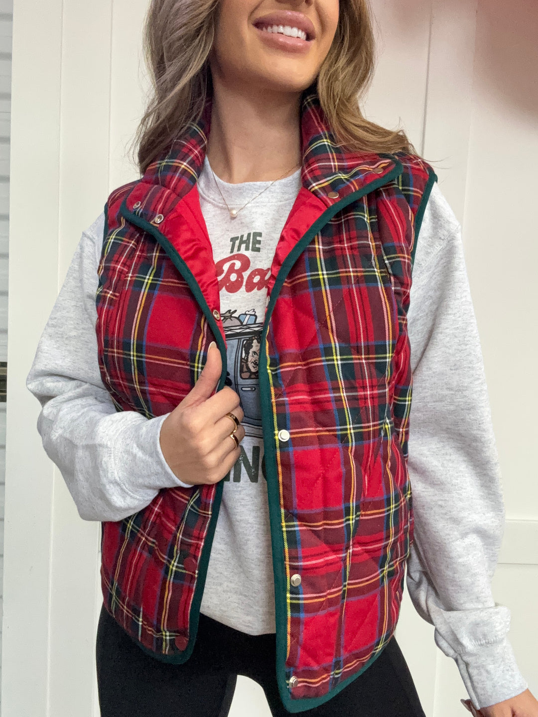 Sleigh the Day Vintage Christmas Plaid Quilted Vest