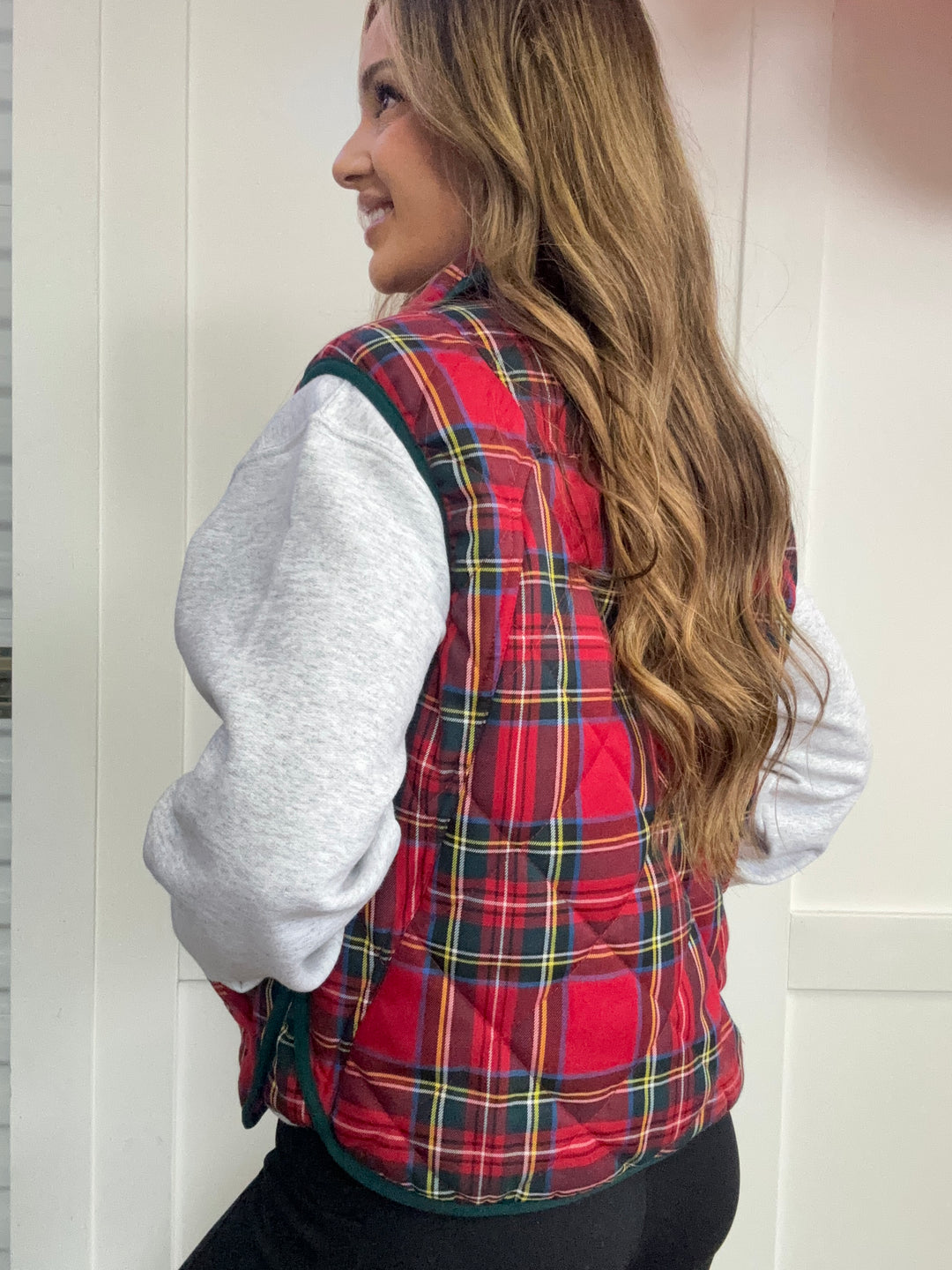 Sleigh the Day Vintage Christmas Plaid Quilted Vest