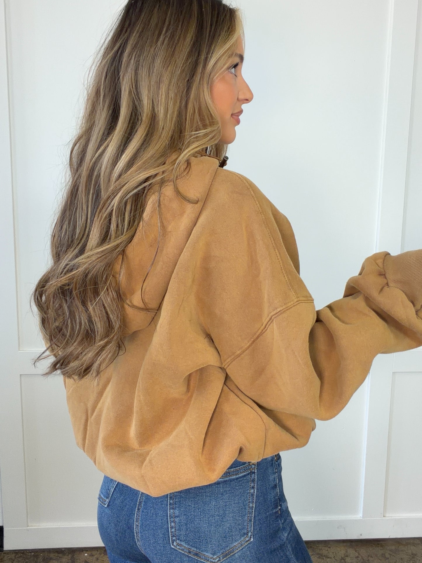 Jenna Half Zip Fleece Hoodie- Mocha