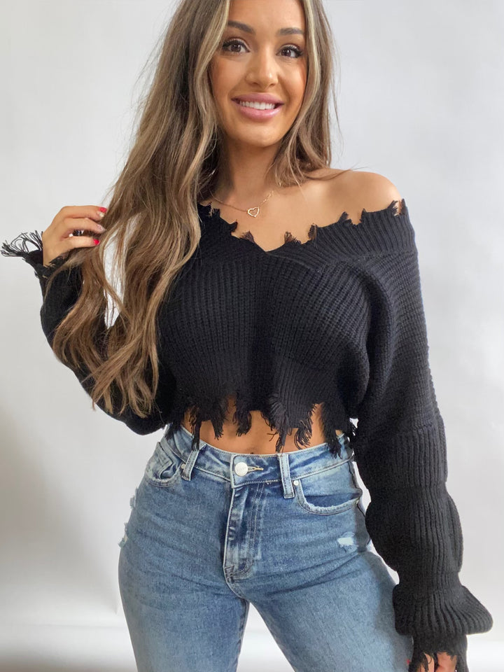Camille Distressed Cropped Sweater