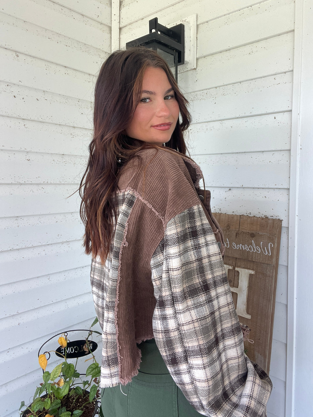 Fall Leaves Plaid Cropped Shacket