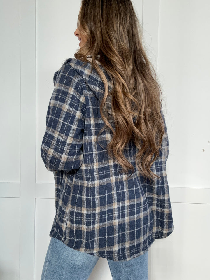 PREORDER: Cozy Goals Plaid Snap Down Hooded Jacket