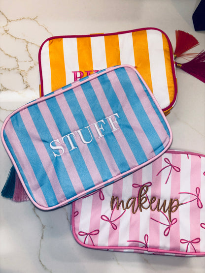 "STUFF" Embroidered Nylon Makeup Bag