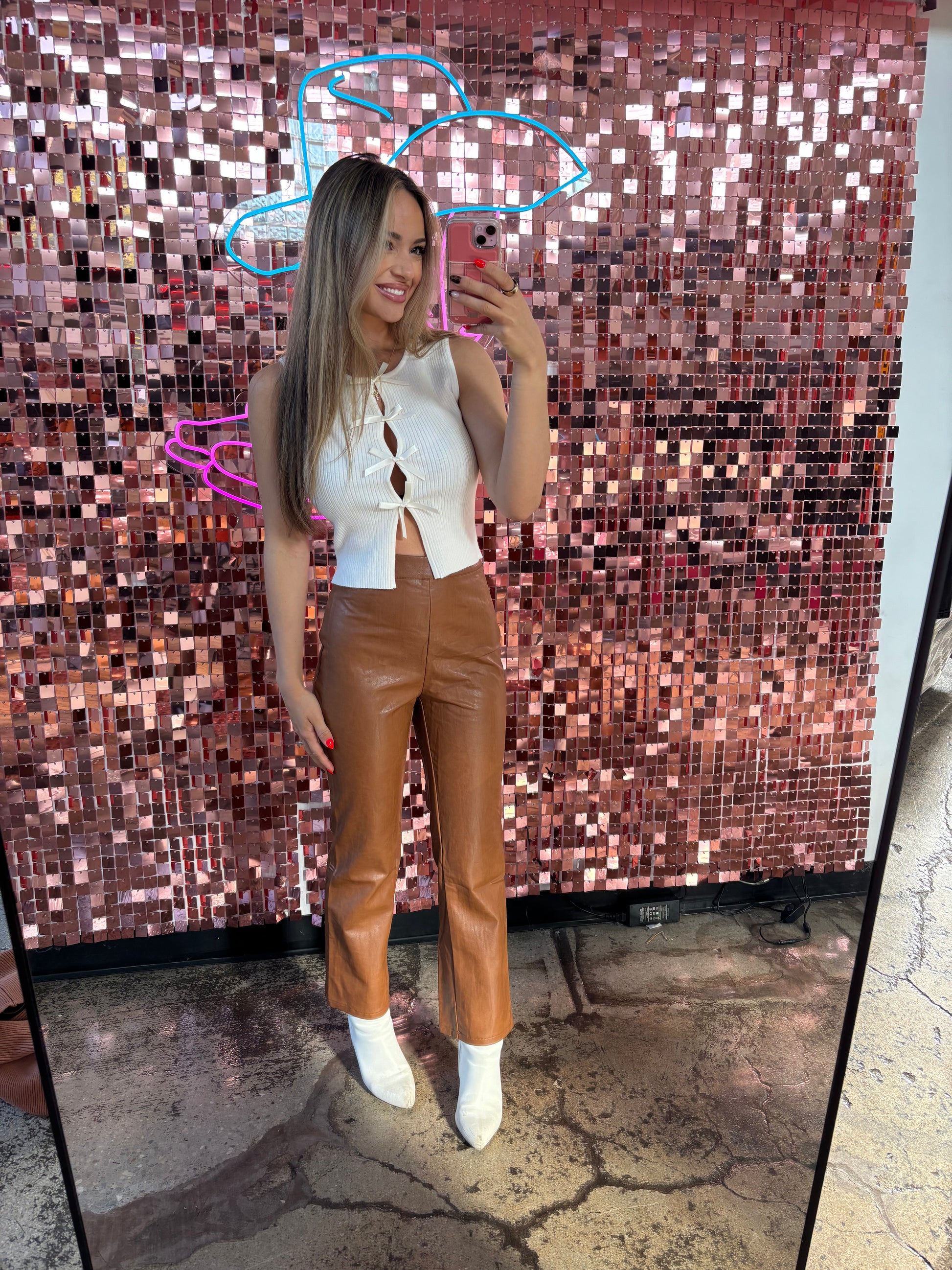 Shop Satin Bow Detail Sleeveless Sweater Top- Ivory online at Willow Boutique – best boutique for women’s fashion.