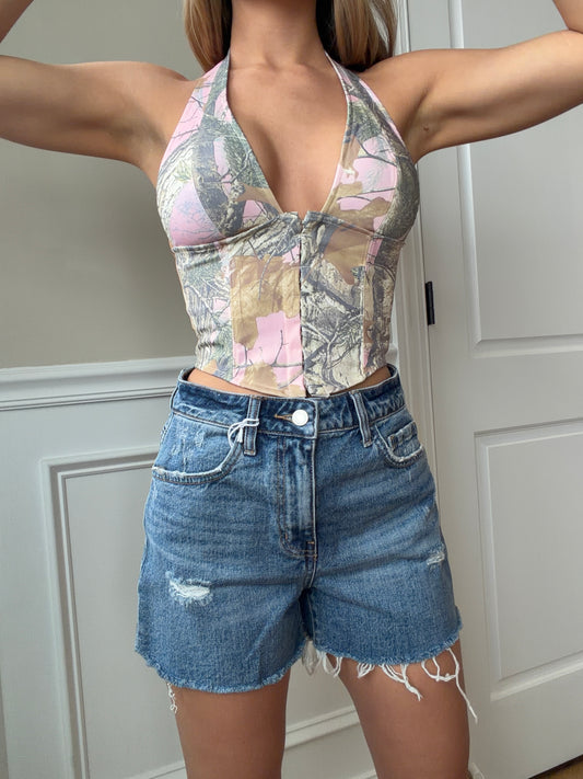 Havana Distressed Denim Mom Shorts- True Denim