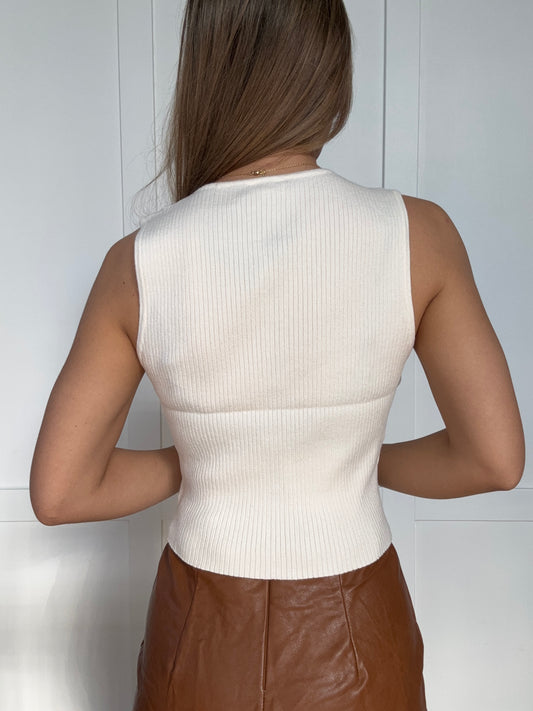 Shop Satin Bow Detail Sleeveless Sweater Top- Ivory online at Willow Boutique – best boutique for women’s fashion.