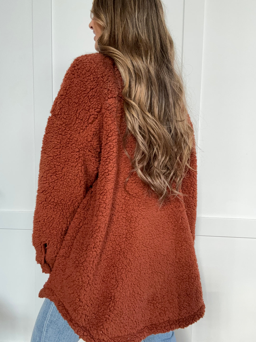 PREORDER: Cinnamon Spice Fuzzy Snap Down Dropped Shoulder Jacket