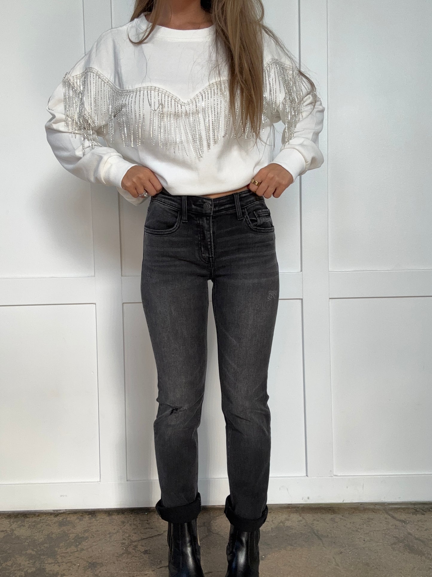 Wholeheartedly Mid Rise Ankle Slim Straight Black Denim Jeans