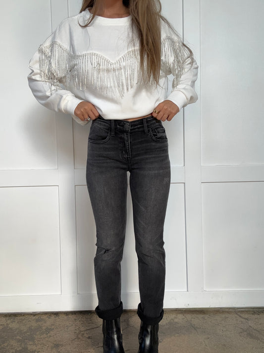 Wholeheartedly Mid Rise Ankle Slim Straight Black Denim Jeans