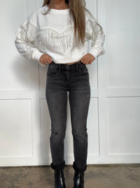 Wholeheartedly Mid Rise Ankle Slim Straight Black Denim Jeans