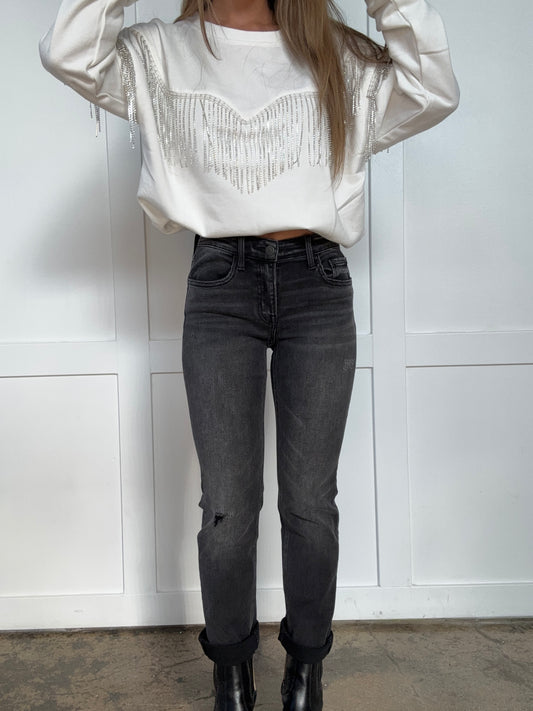 Wholeheartedly Mid Rise Ankle Slim Straight Black Denim Jeans