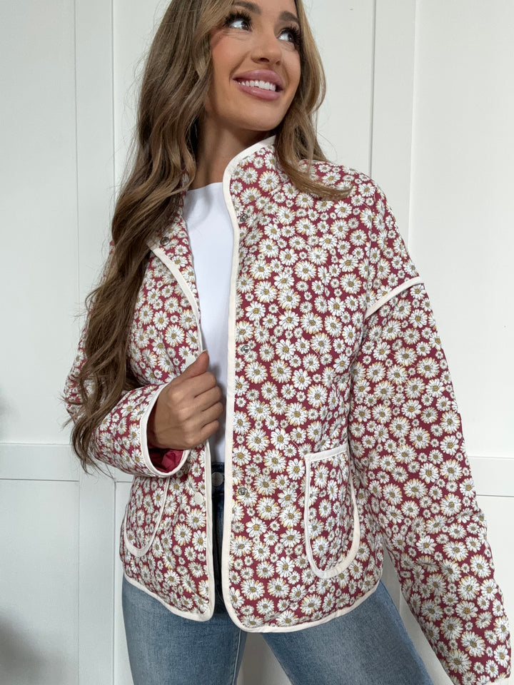 PREORDER: Flower Power Floral Snap Down Mock Neck Coat