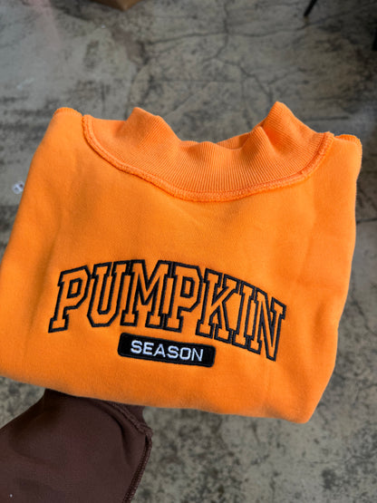 Pumpkin Season Embroidered Tilly Orange Reversible Oversized Mockneck Crew