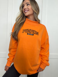 Pumpkin Season Embroidered Tilly Orange Reversible Oversized Mockneck Crew