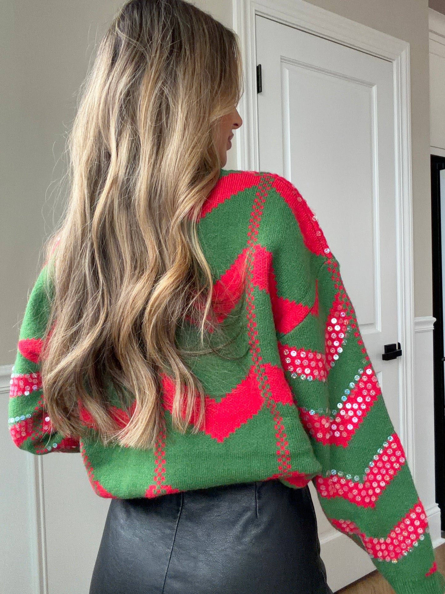 Joy Chevron Sequin Christmas Sweater