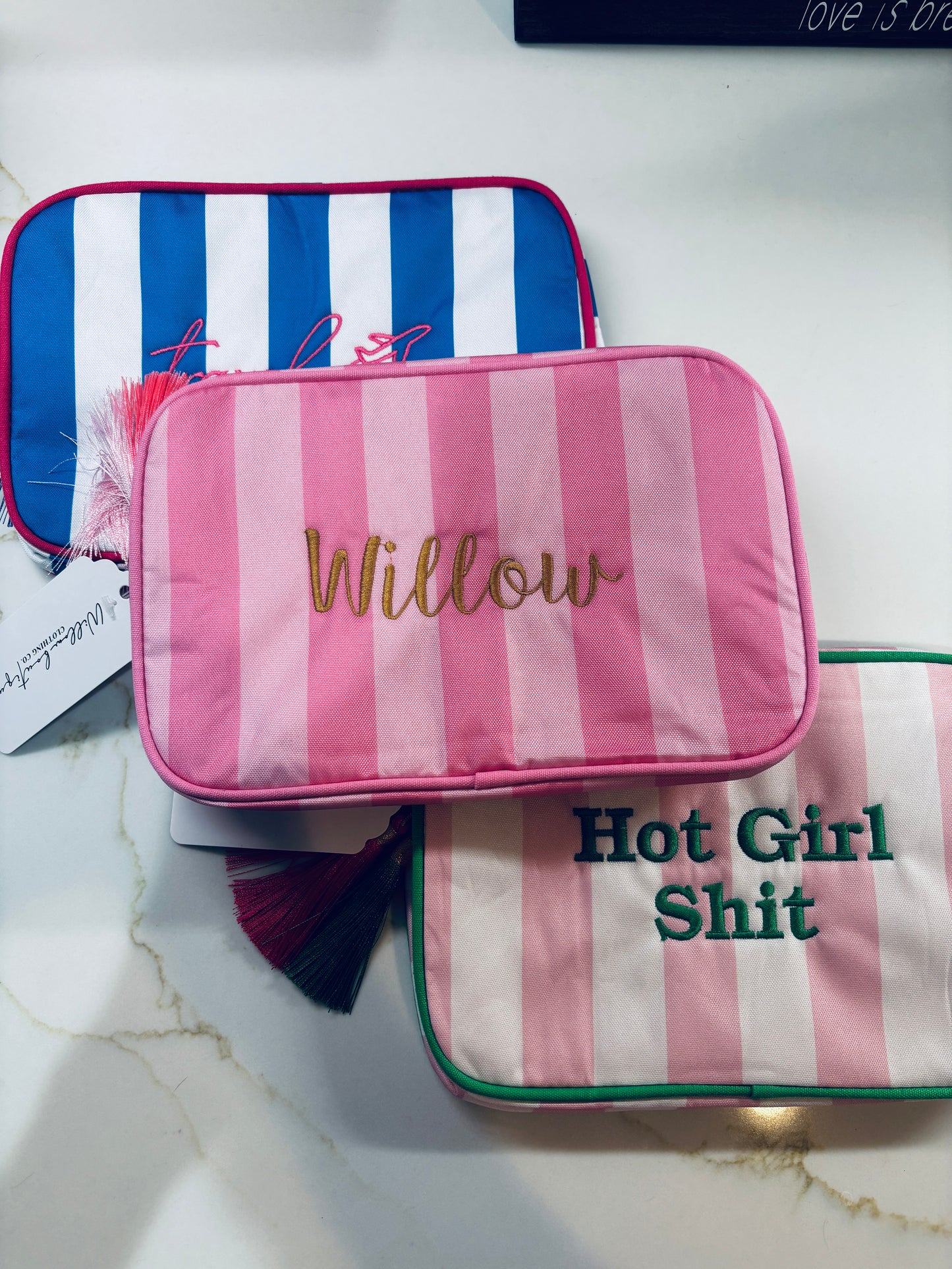 "Willow" Embroidered Nylon Makeup Bag