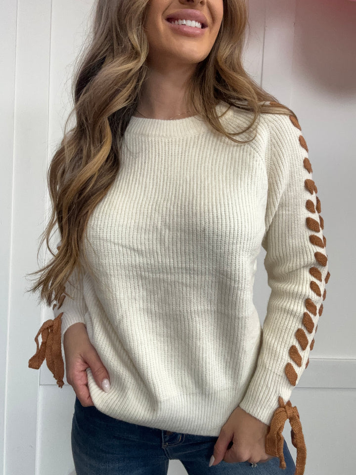 Dreamcatcher Delight Ribbon Lace Up Sweater