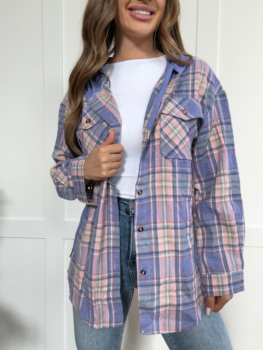 PREORDER: Mandy Plaid Long Sleeve Hooded Jacket