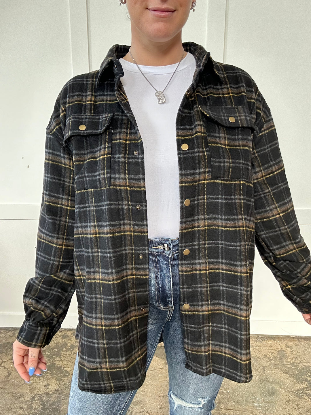 PREORDER: Devlin Full Size Plaid Collared Neck Button-Down Long Sleeve Jacket