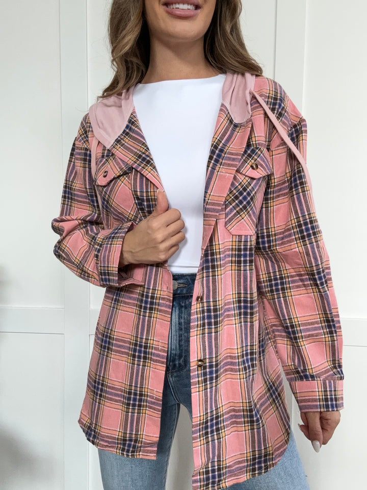 PREORDER: Mandy Plaid Long Sleeve Hooded Jacket