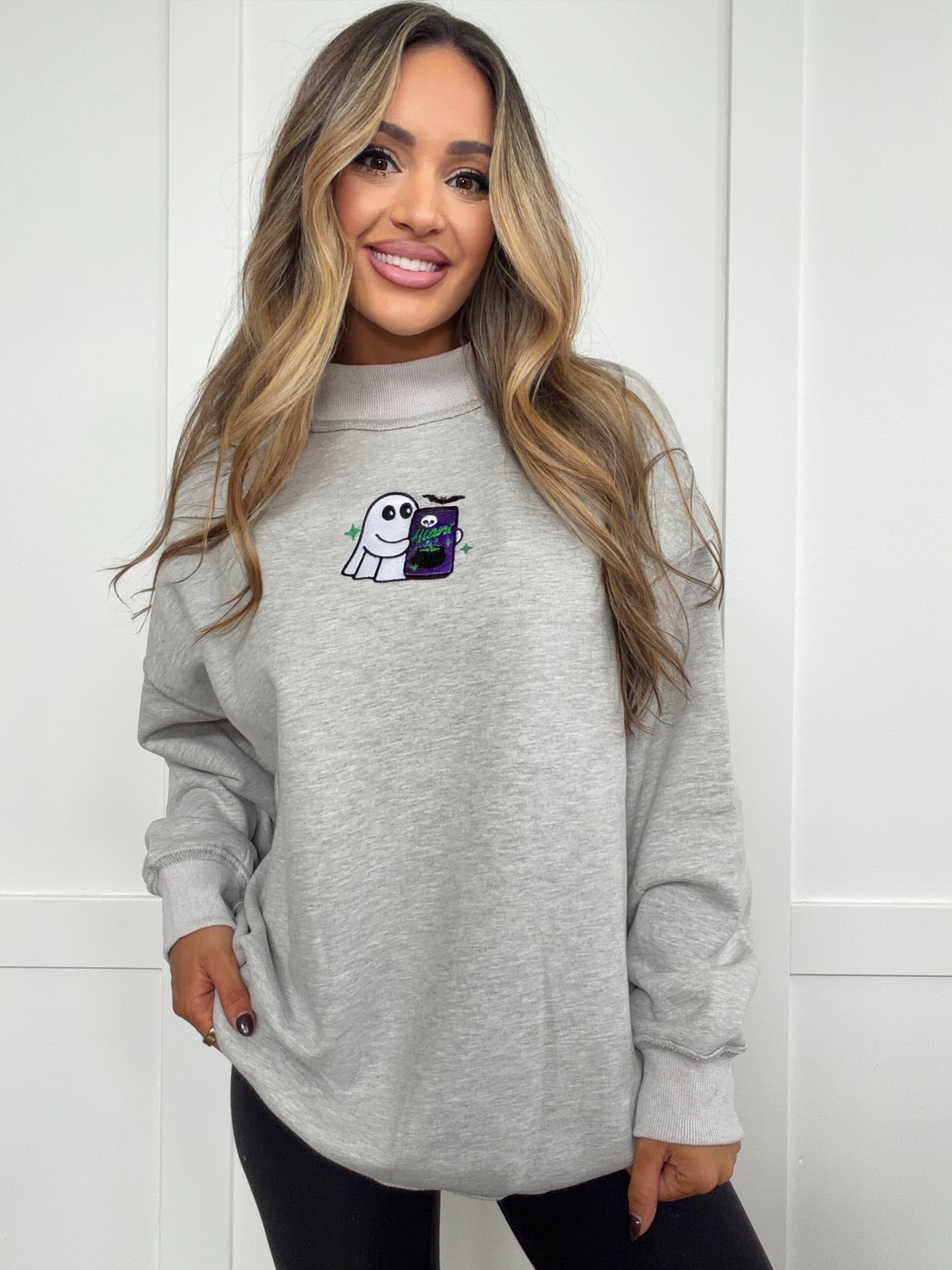 Witches Brew Embroidered Reversible Oversized Mockneck Crew