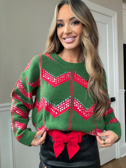Joy Chevron Sequin Christmas Sweater