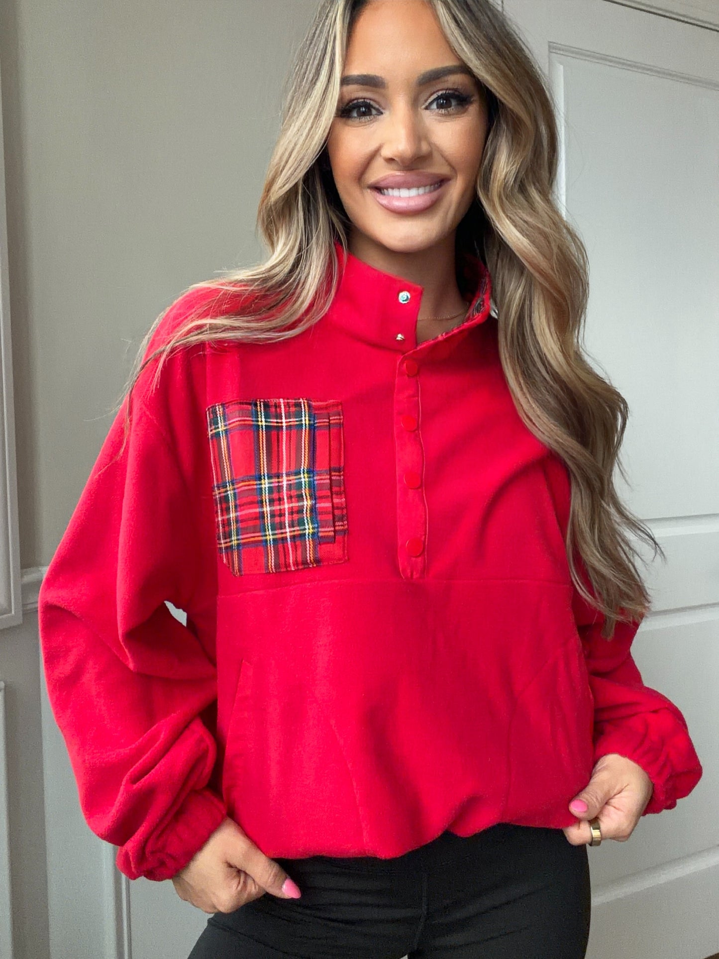 Silent Night Fleece Button Up Top