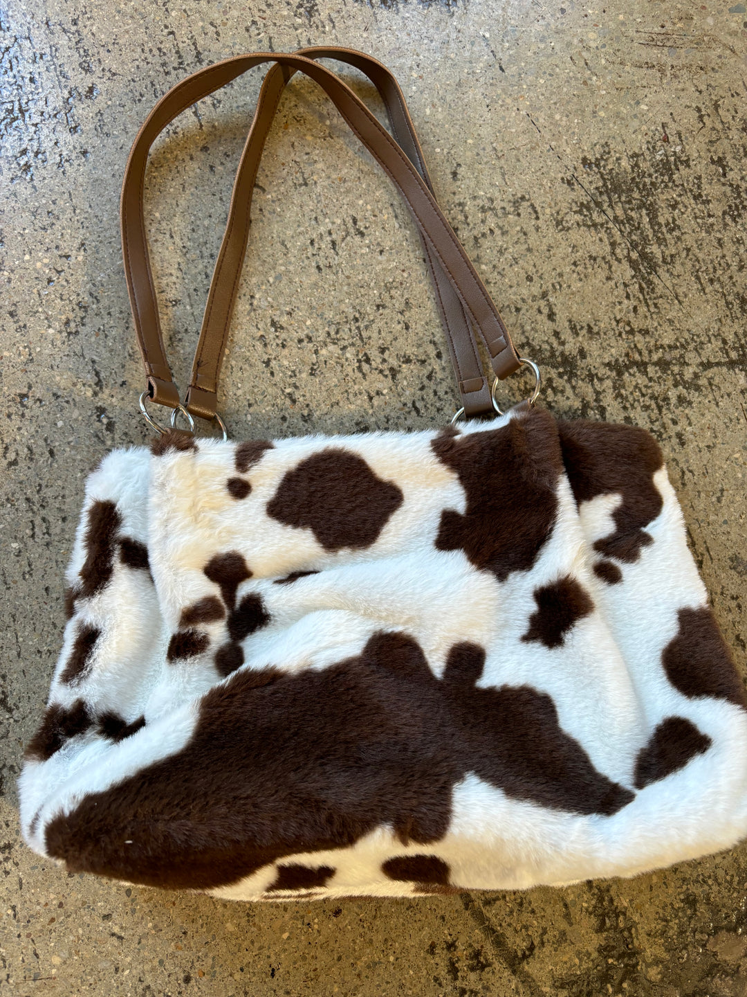 PREORDER Udderly Adorable Cow Print Furry Tote Bag Willow Boutique