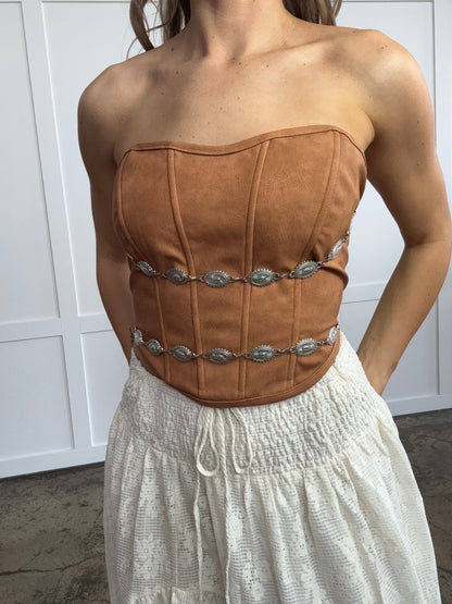 Glendora Distressed Leather Corset Top