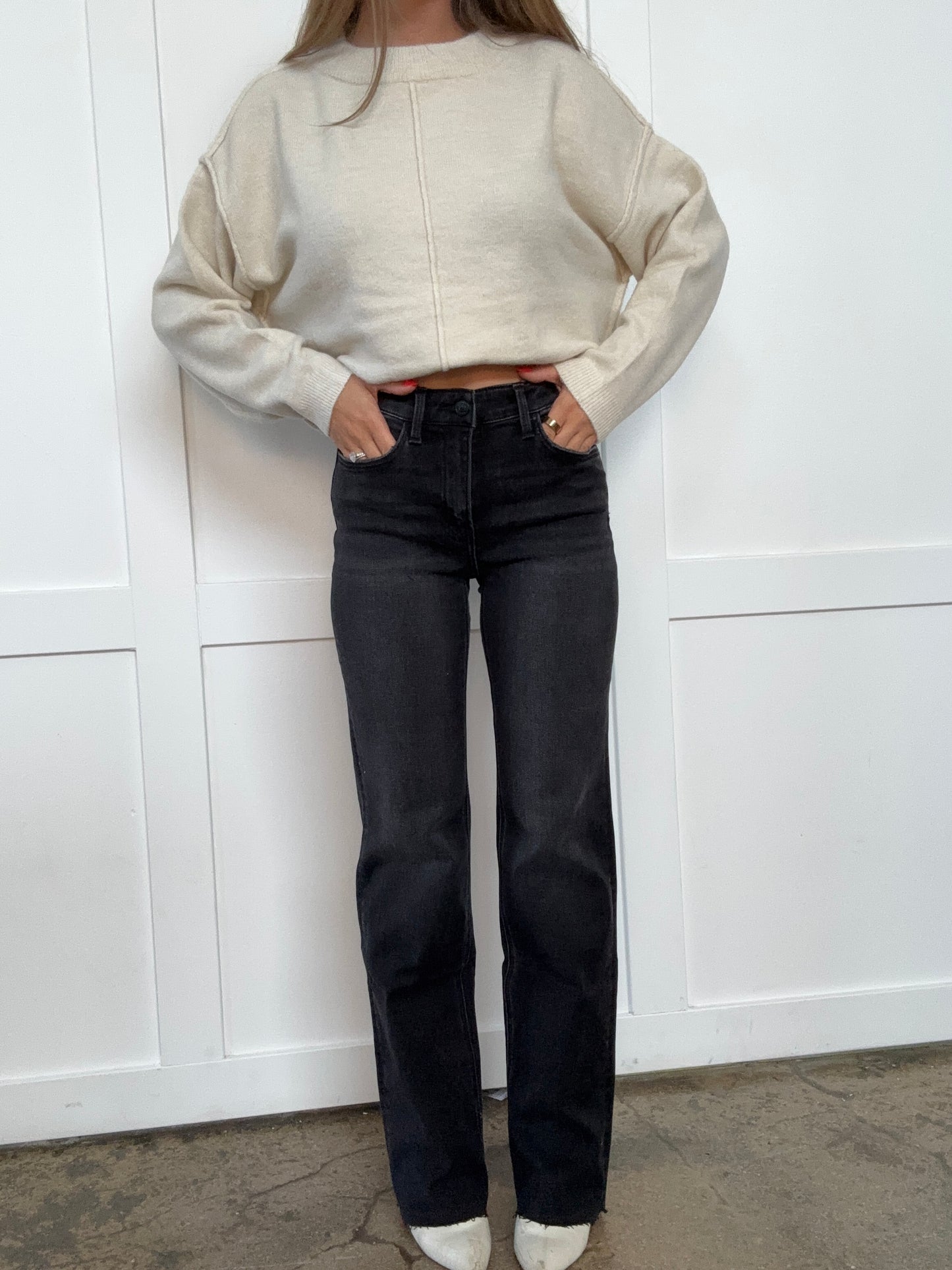 Flying Monkey High Rise Slim Black Denim Wide Leg Jeans