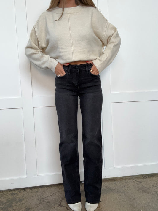 Flying Monkey High Rise Slim Black Denim Wide Leg Jeans